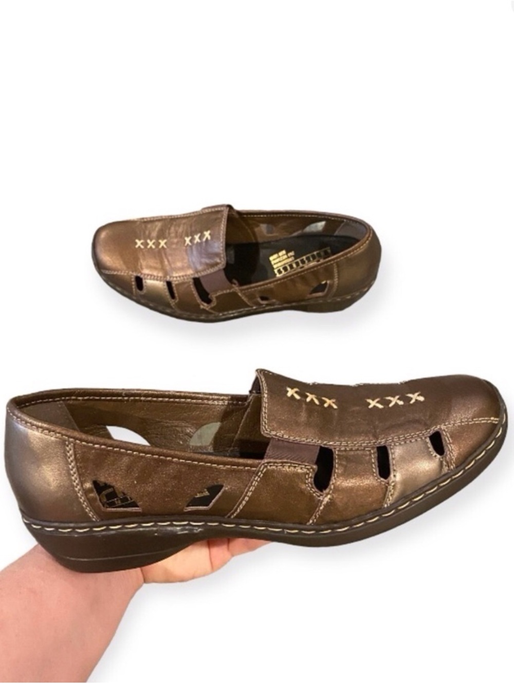 Rieker Sz 8.5 (40) Leather Fisherman Sandals Comfort Shoes Bronze Gold Metallic